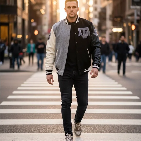 Pro Standard Texas A&M Aggies Black Gray Cream Varsity Jacket Men's L - Picture 3 of 3